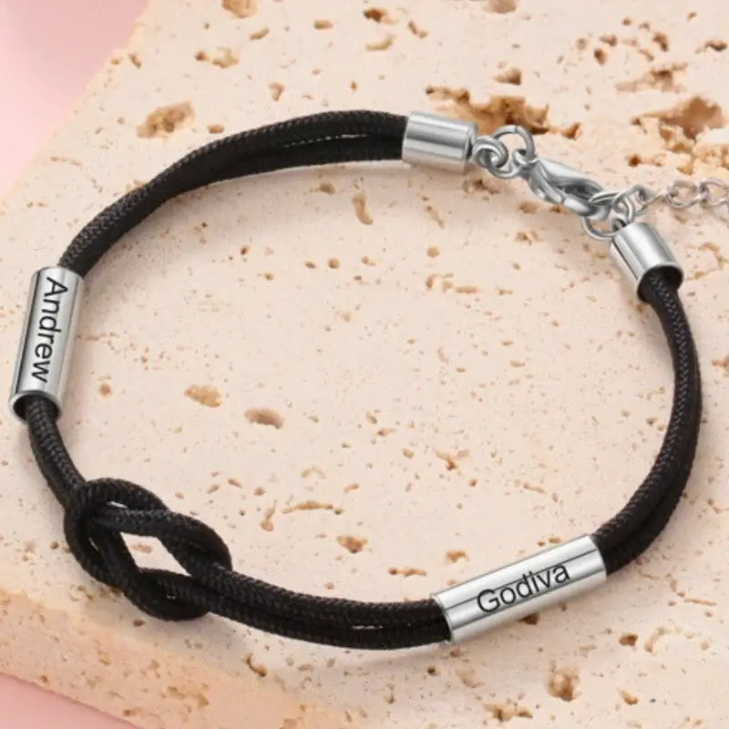 Personalised Weave Matching Couple Bracelets Engraved Name Matching