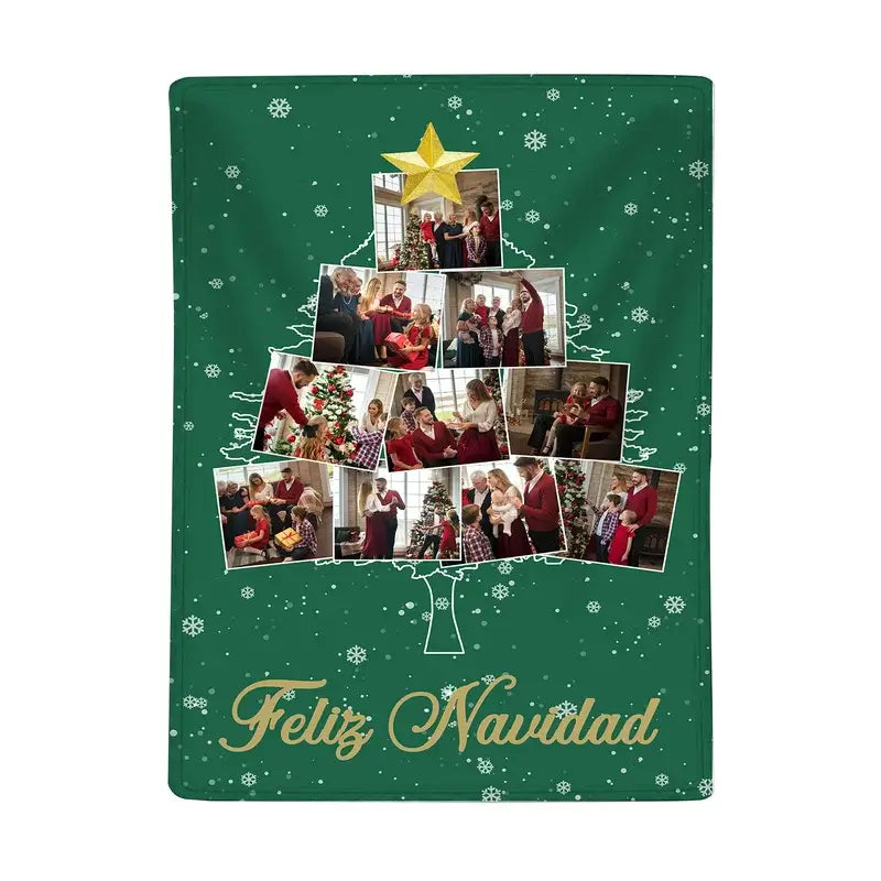 10 Photos Christmas Tree Personalised Blanket | Family Photo Blanket | Family Memory Blanket