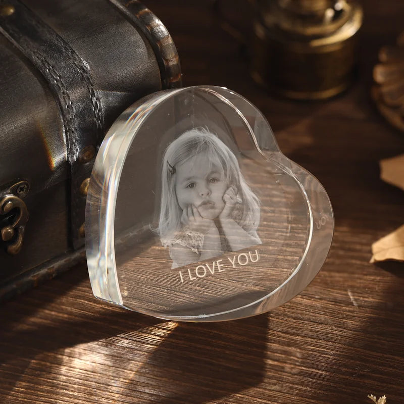 80*35*80mm, 3D Crystal Photo Heart Shaped, Gift for Women, Men, Couples - 3D Glass Pictures Crystal - Personalised Crystal Photo Frame