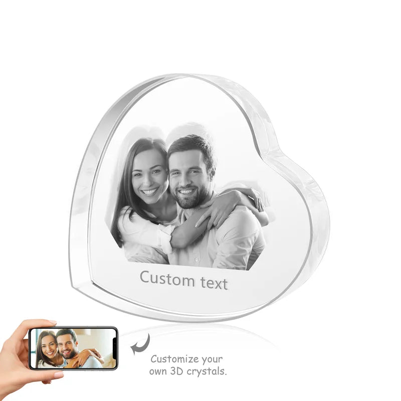 80*35*80mm, 3D Crystal Photo Heart Shaped, Gift for Women, Men, Couples - 3D Glass Pictures Crystal - Personalised Crystal Photo Frame