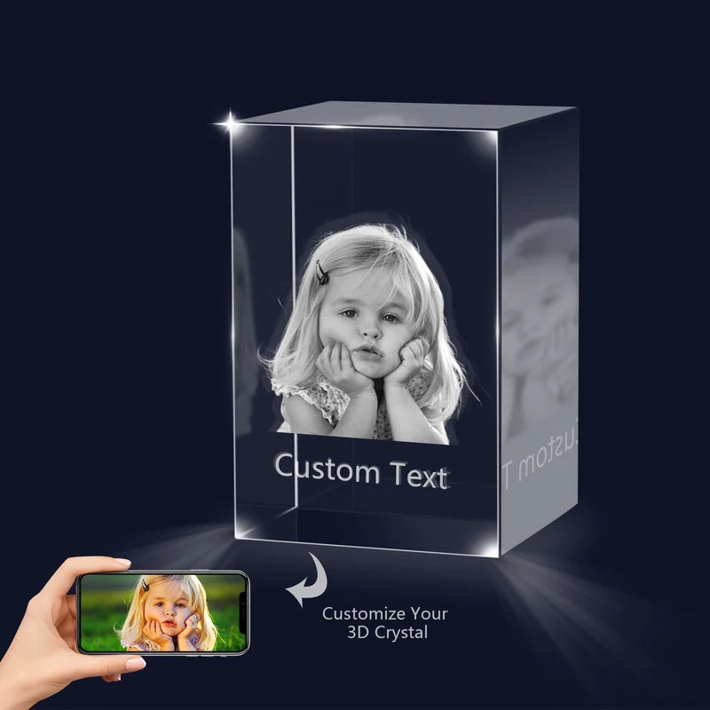 3D Crystal Photo Gift for Women, Men, Couples - 3D Glass Pictures Crystal - Personalised Crystal Photo Frame