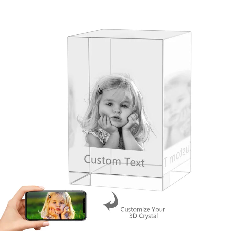 3D Crystal Photo Gift for Women, Men, Couples - 3D Glass Pictures Crystal - Personalised Crystal Photo Frame