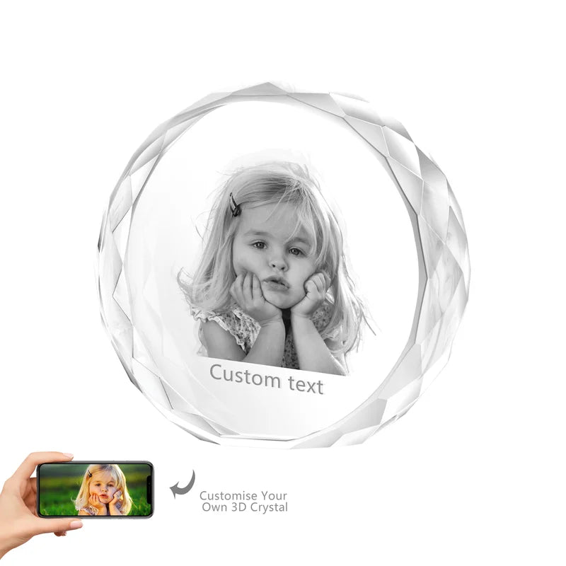 Round Shaped 3D Crystal Photo Gift for Women, Men, Couples - 3D Glass Pictures Crystal - Personalised Crystal Photo Frame