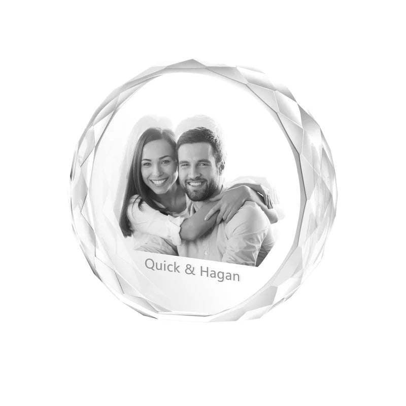 Round Shaped 3D Crystal Photo Gift for Women, Men, Couples - 3D Glass Pictures Crystal - Personalised Crystal Photo Frame