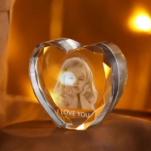 3D Crystal Photo Heart Shaped - 3D Glass Pictures Crystal - Personalised Crystal Photo Frame - Gift for Christmas, Valentine's, Anniversary, Birthday, Mother's Day