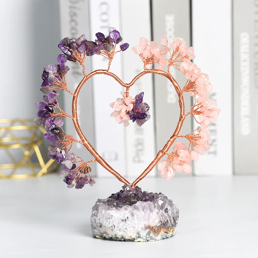 Amethyst & Rose Quartz Crystal Tree with Amethyst Raw Crystal Base