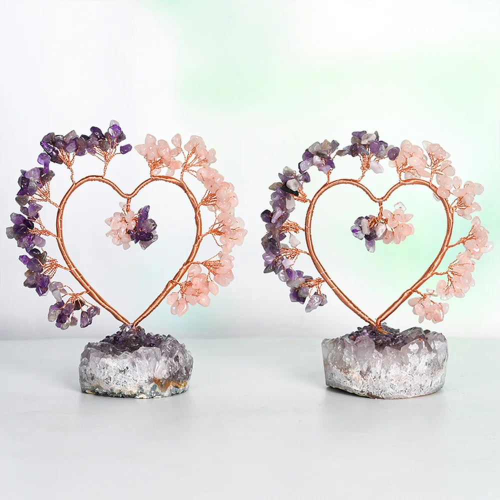 Amethyst & Rose Quartz Crystal Tree with Amethyst Raw Crystal Base