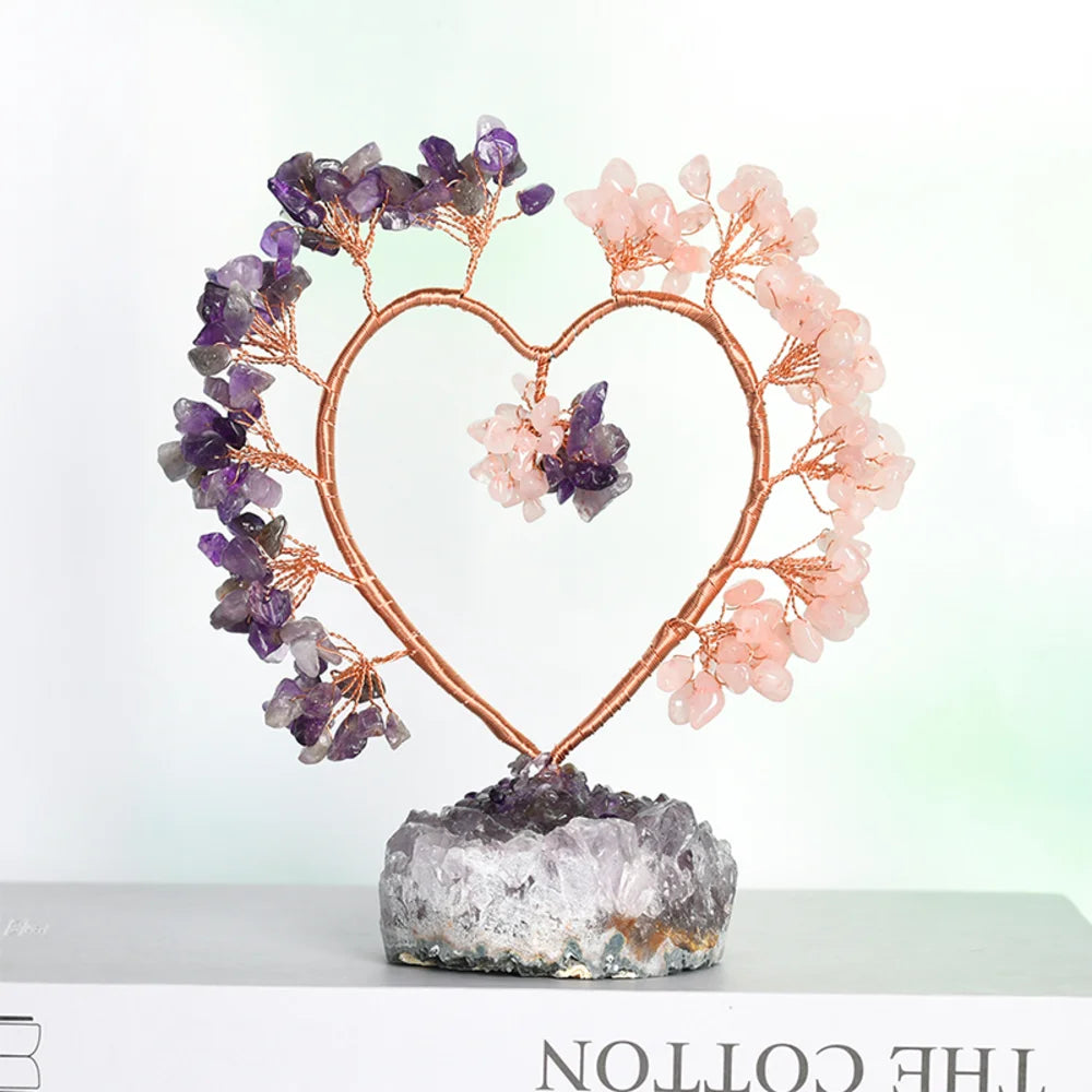 Amethyst & Rose Quartz Crystal Tree with Amethyst Raw Crystal Base