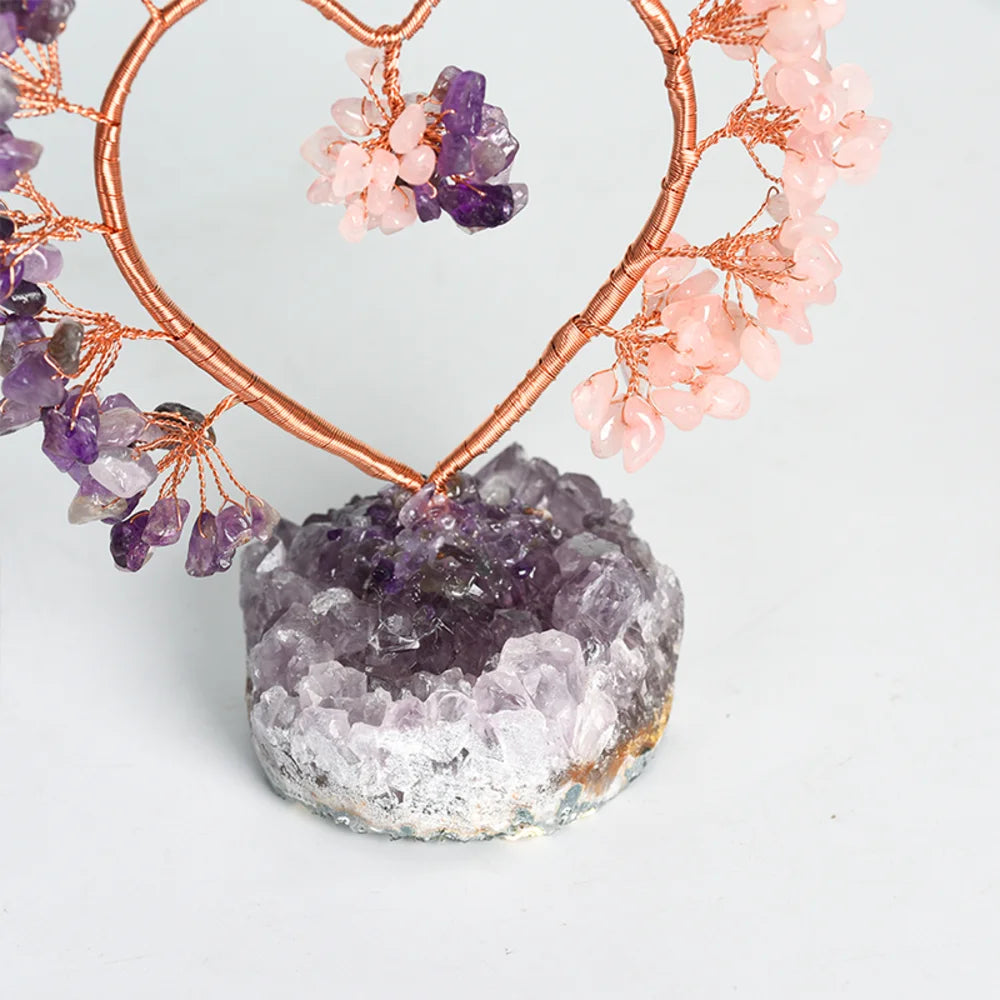 Amethyst & Rose Quartz Crystal Tree with Amethyst Raw Crystal Base