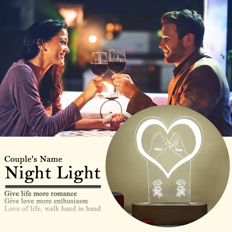 Personalised Heart Night Light with Name - Acrylic Night Light - Acrylic Led Name Night Light - Gift for Christmas, Valentine's, Anniversary, Birthday