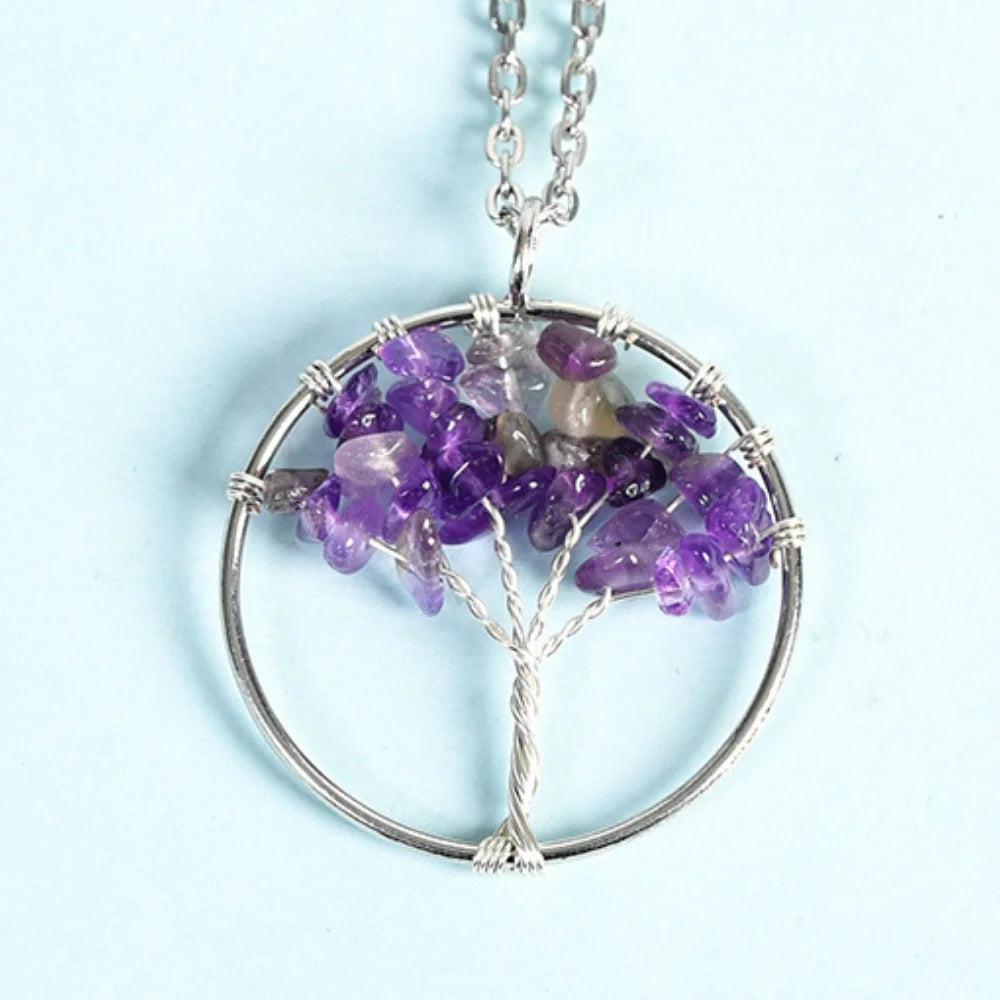 Amethyst Family Tree Crystal Necklace