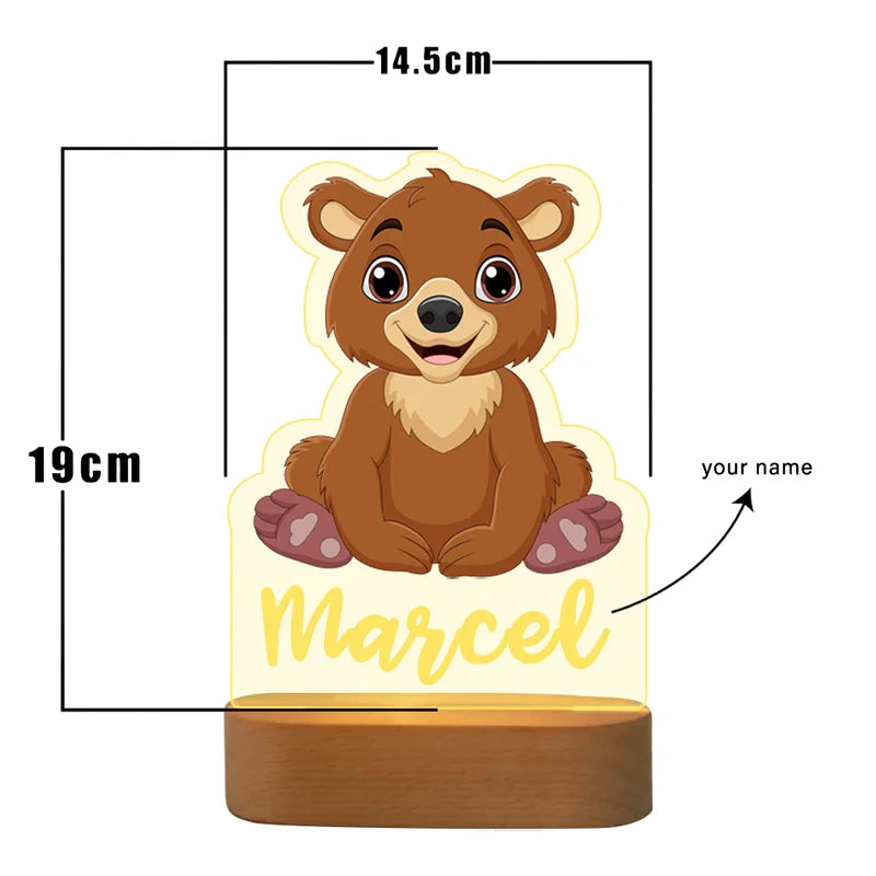 Baby Bear Personalised Name Night Light - Christmas, Valentine's, Anniversary, Birthday Gift for Kids - Kids Night Light - Kids Bedroom Nursery Table Light