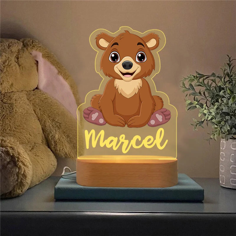 Baby Bear Personalised Name Night Light - Christmas, Valentine's, Anniversary, Birthday Gift for Kids - Kids Night Light - Kids Bedroom Nursery Table Light