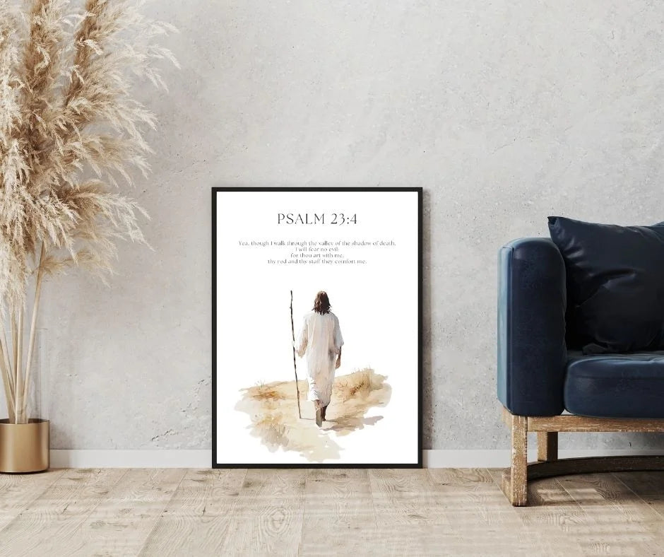 Bible Verse Wall Art Set - Psalm 23, Jeremiah 29:11, Psalm 91:2 - Jesus Portrait Prints - Inspirational Christian Decor