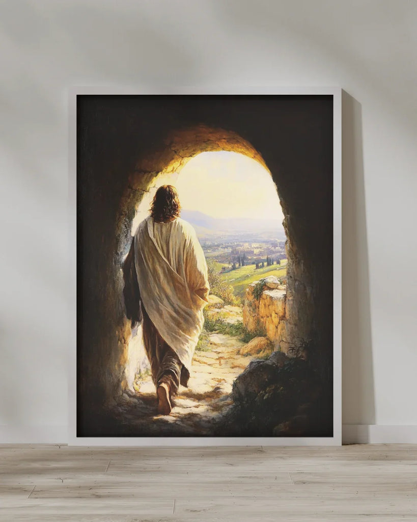 Jesus Walking out of Tomb Art - Christ Resurrected Easter Painting - Christian Wall Decor - Resurrection Scene Print - Alive Jesus Christ Home Decor