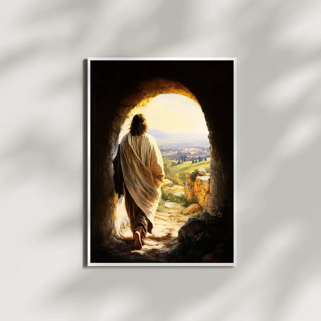 Jesus Walking out of Tomb Art - Christ Resurrected Easter Painting - Christian Wall Decor - Resurrection Scene Print - Alive Jesus Christ Home Decor