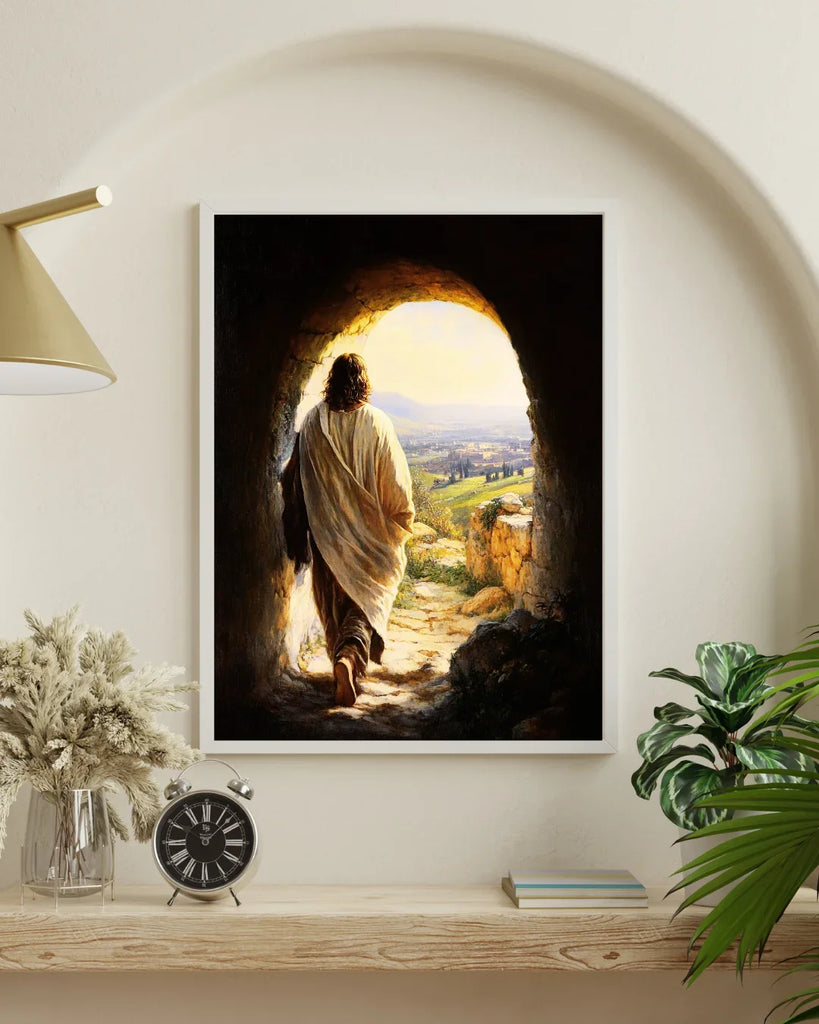 Jesus Walking out of Tomb Art - Christ Resurrected Easter Painting - Christian Wall Decor - Resurrection Scene Print - Alive Jesus Christ Home Decor