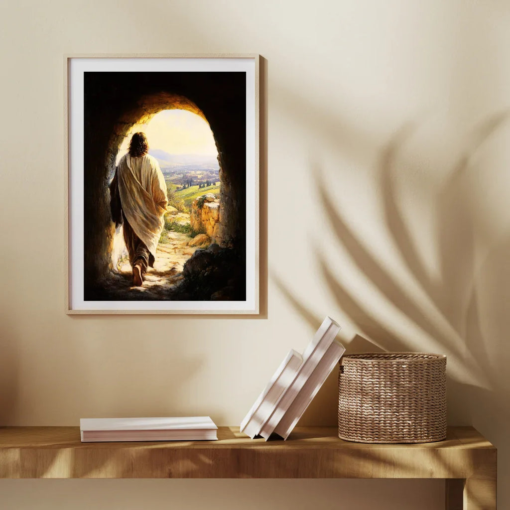 Jesus Walking out of Tomb Art - Christ Resurrected Easter Painting - Christian Wall Decor - Resurrection Scene Print - Alive Jesus Christ Home Decor