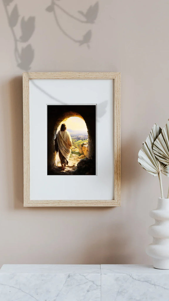 Jesus Walking out of Tomb Art - Christ Resurrected Easter Painting - Christian Wall Decor - Resurrection Scene Print - Alive Jesus Christ Home Decor