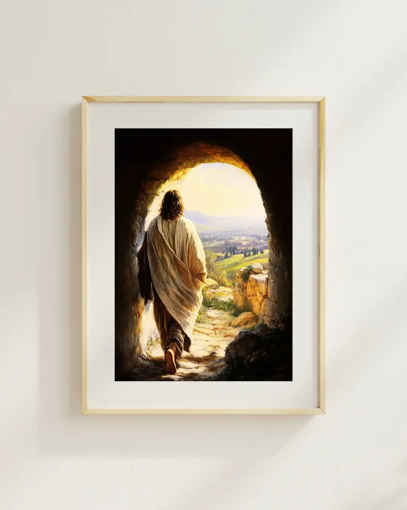 Jesus Walking out of Tomb Art - Christ Resurrected Easter Painting - Christian Wall Decor - Resurrection Scene Print - Alive Jesus Christ Home Decor