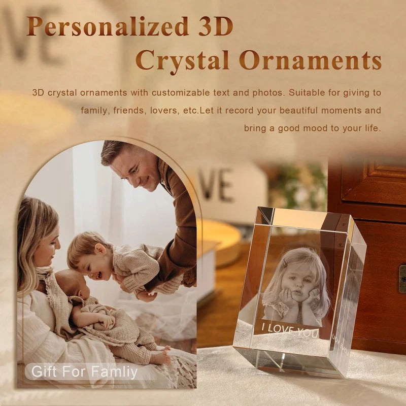 3D Crystal Photo Gift for Women, Men, Couples - 3D Glass Pictures Crystal - Personalised Crystal Photo Frame