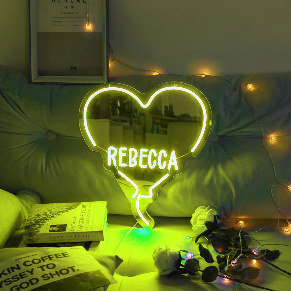 Custom Heart Neon Name Sign - Personalised Yellow Heart Neon Letters Light