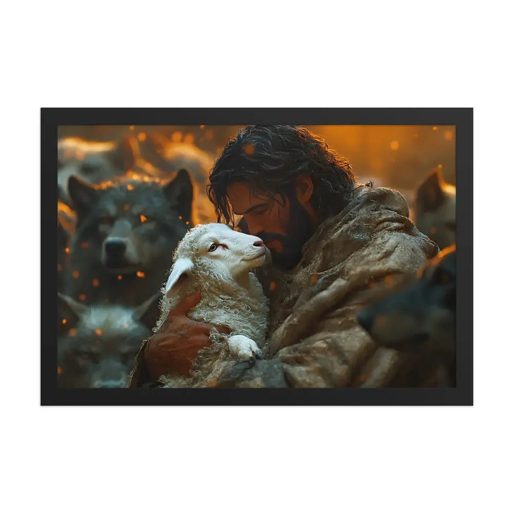 Divine Protection Canvas: Jesus, Lamb & Wolves - Christian Art