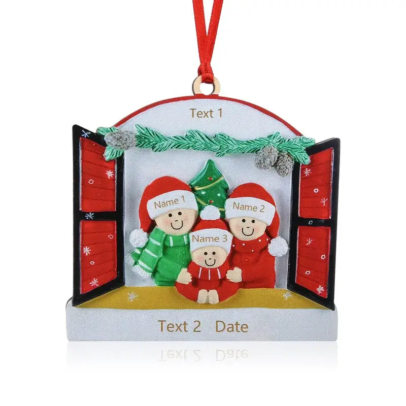 Family Festive Window Christmas Decoration - 3 to 8 Personalised Names, Year, Text