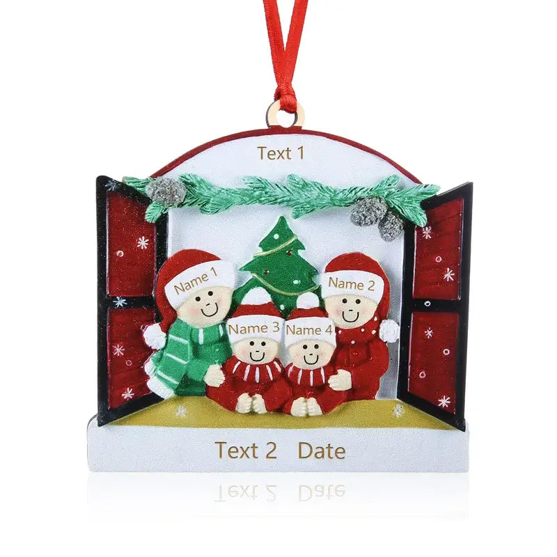 Family Festive Window Christmas Decoration - 3 to 8 Personalised Names, Year, Text