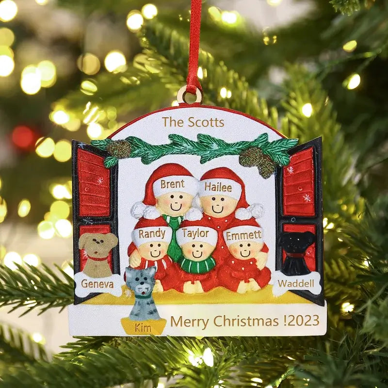 Family Festive Window Christmas Decoration - 3 to 8 Personalised Names, Year, Text