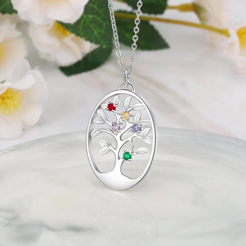 Family Tree Necklace with 2-5 Birthstones | Personalised Birthstone Necklace