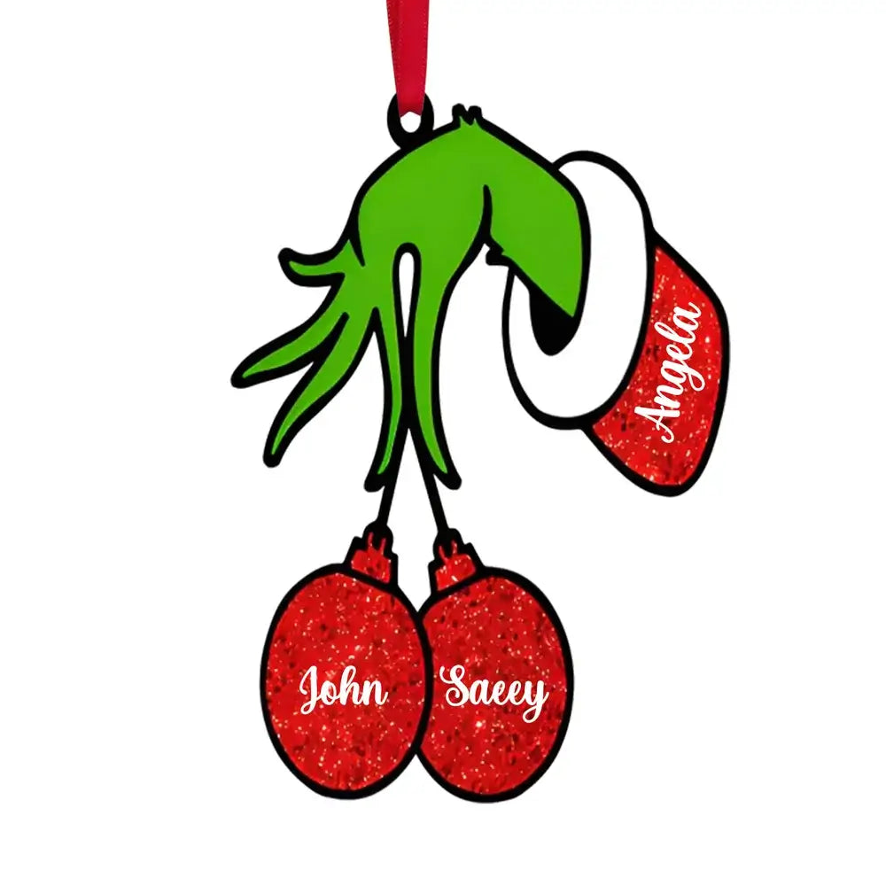 Grinch Christmas Decoration - Grinch Christmas Baubles with 2 to 7 Personalised Names