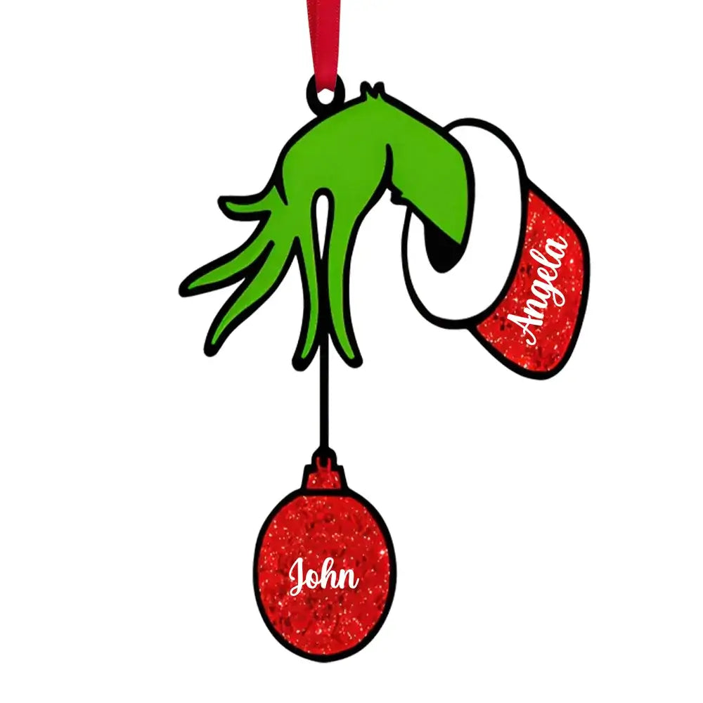 Grinch Christmas Decoration - Grinch Christmas Baubles with 2 to 7 Personalised Names