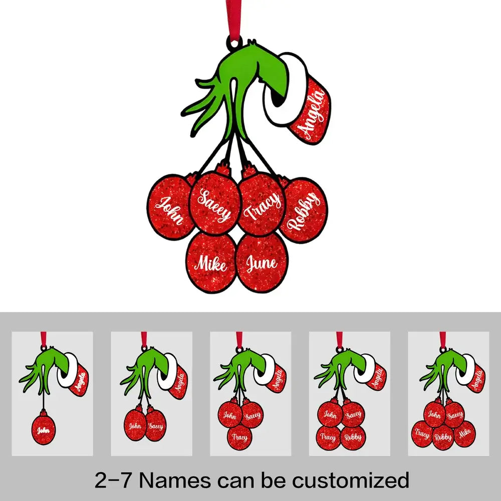 Grinch Christmas Decoration - Grinch Christmas Baubles with 2 to 7 Personalised Names