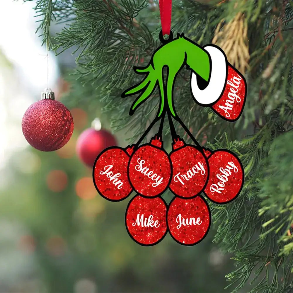 Grinch Christmas Decoration - Grinch Christmas Baubles with 2 to 7 Personalised Names