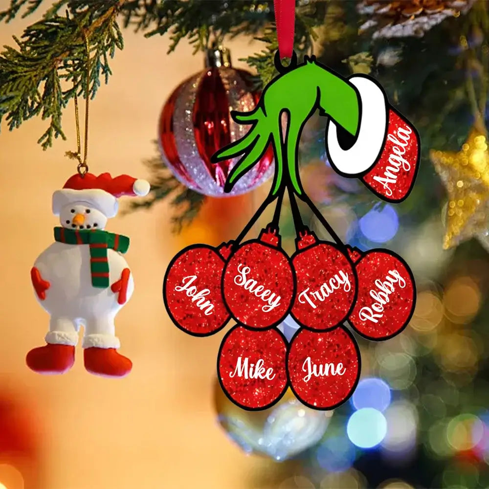 Grinch Christmas Decoration - Grinch Christmas Baubles with 2 to 7 Personalised Names