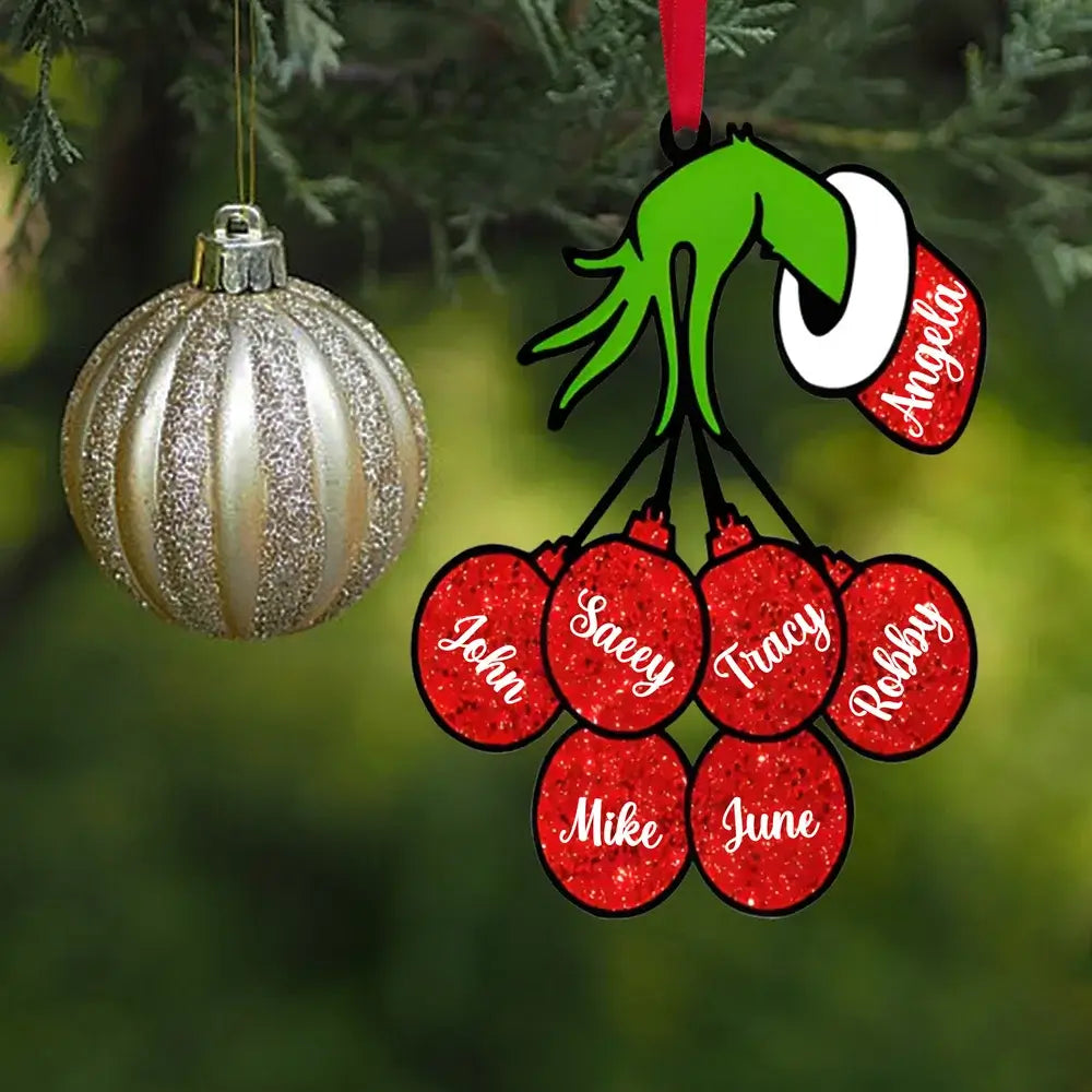 Grinch Christmas Decoration - Grinch Christmas Baubles with 2 to 7 Personalised Names