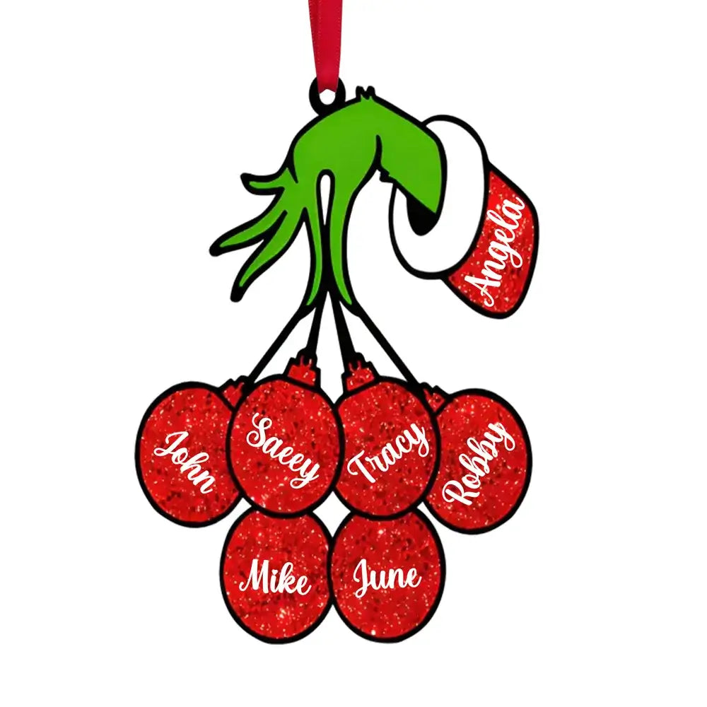 Grinch Christmas Decoration - Grinch Christmas Baubles with 2 to 7 Personalised Names