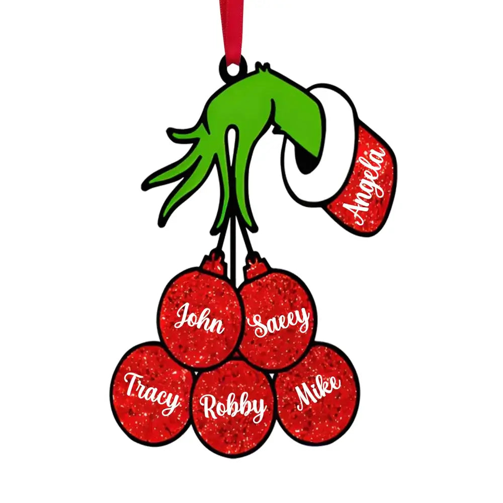 Grinch Christmas Decoration - Grinch Christmas Baubles with 2 to 7 Personalised Names