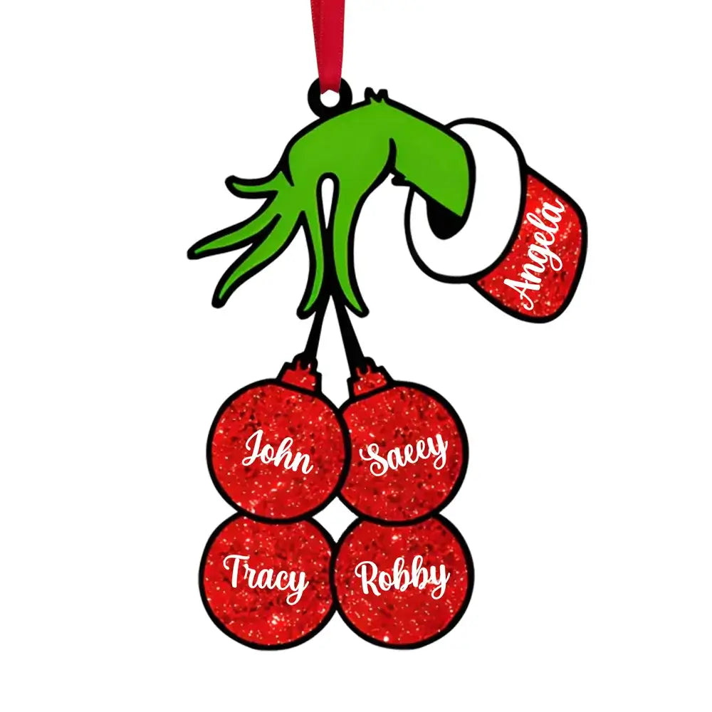 Grinch Christmas Decoration - Grinch Christmas Baubles with 2 to 7 Personalised Names