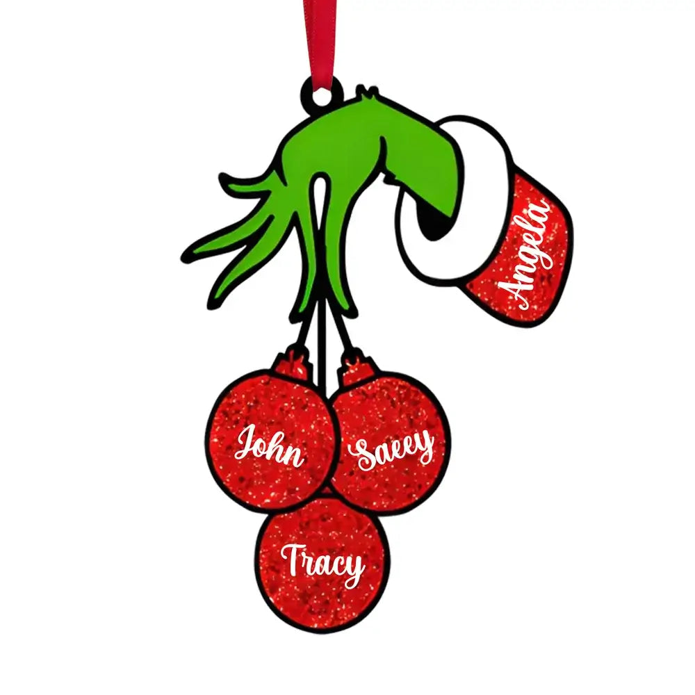 Grinch Christmas Decoration - Grinch Christmas Baubles with 2 to 7 Personalised Names