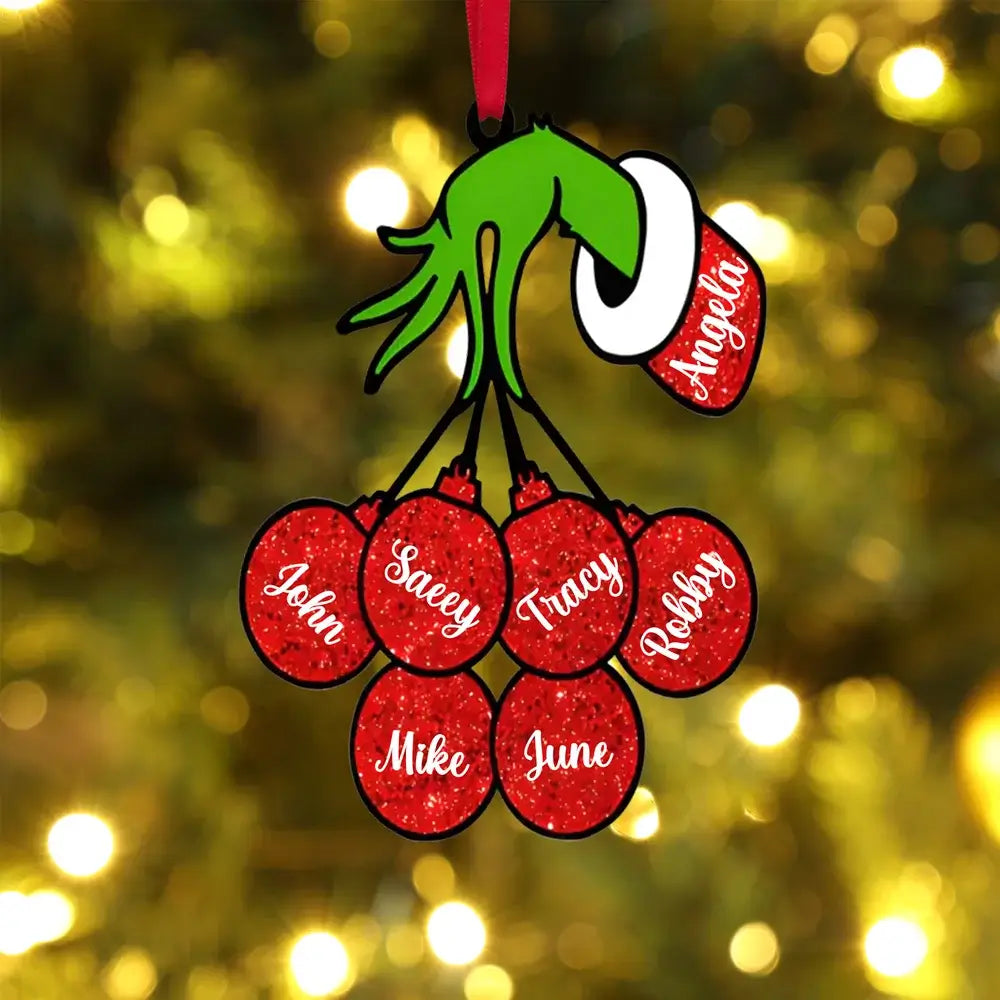 Grinch Christmas Decoration - Grinch Christmas Baubles with 2 to 7 Personalised Names