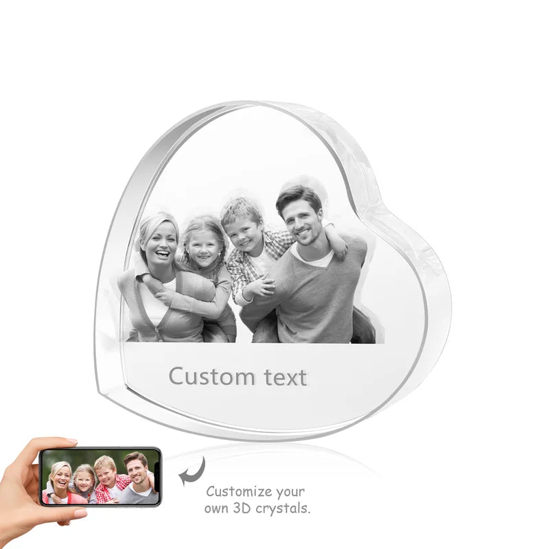 3D Crystal Photo Heart Shaped, Gift for Women, Men, Couples - 3D Glass Pictures Crystal - Personalised Crystal Photo Frame