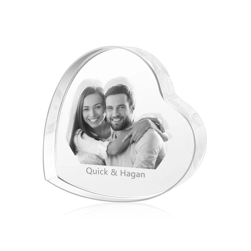 3D Crystal Photo Heart Shaped, Gift for Women, Men, Couples - 3D Glass Pictures Crystal - Personalised Crystal Photo Frame