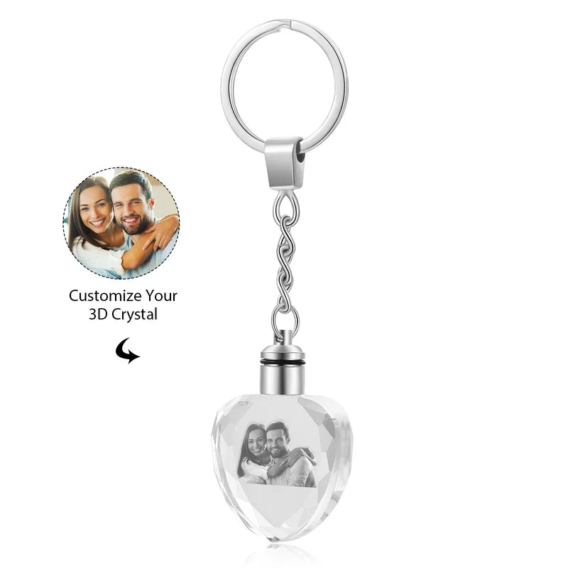 Heart 3D Crystal Photo Keyring - Personalised 3D Glass Picture - Photo Gift for Christmas, Valentine's Day, Anniversary, Birthday, Mother's Day