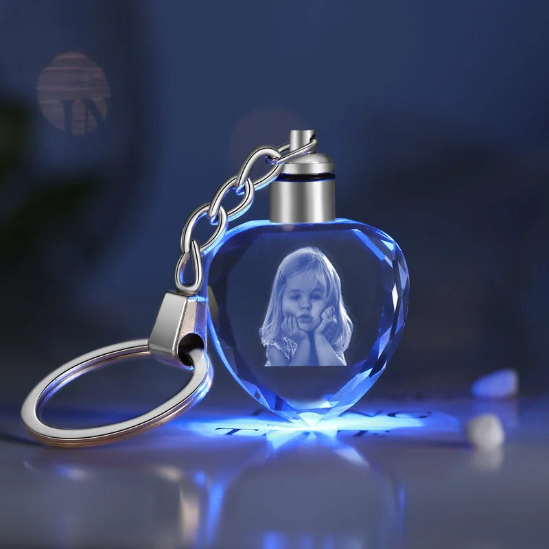 Heart 3D Crystal Photo Keyring - Personalised 3D Glass Picture - Photo Gift for Christmas, Valentine's Day, Anniversary, Birthday, Mother's Day