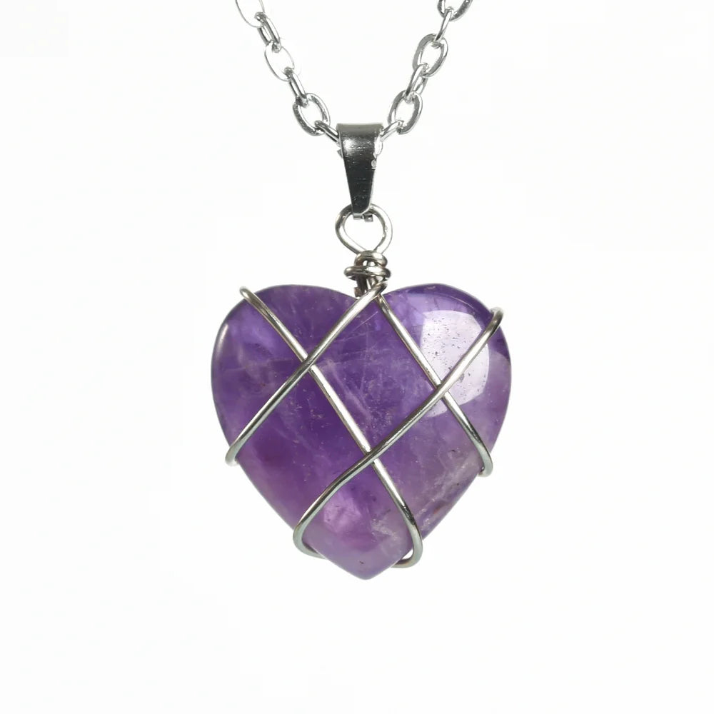 Heart Amethyst Crystal Necklace