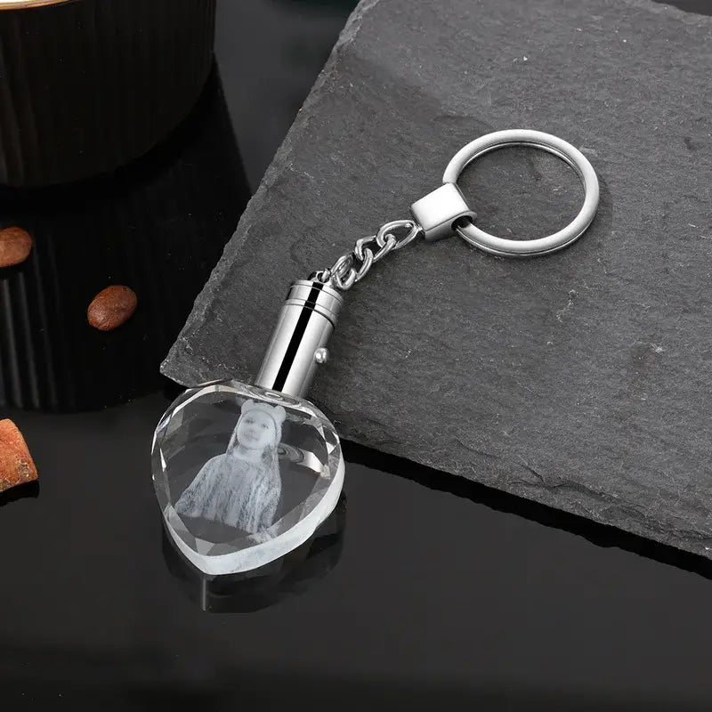 Heart Glass LED Light Charm Personalised Keyring