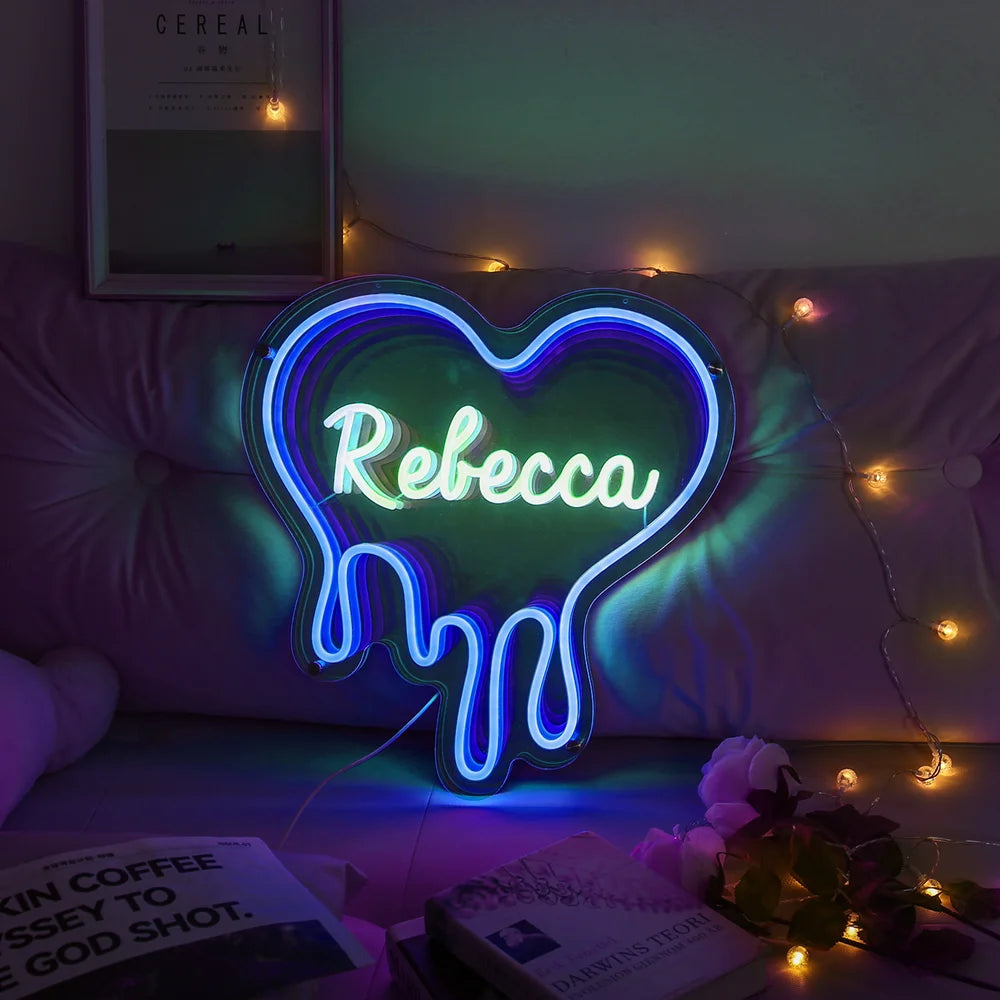 Heart Custom Neon Name Sign - Heart Personalised Blue Neon Letters Light