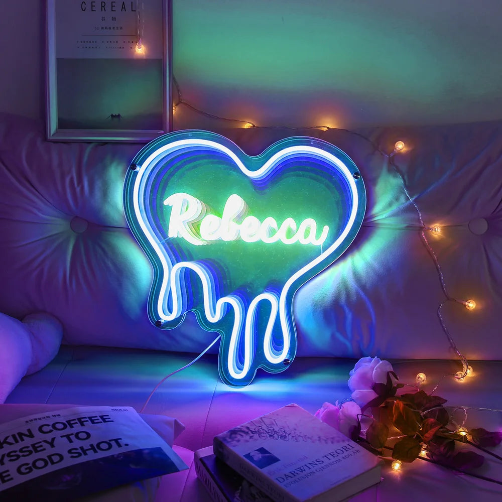 Heart Custom Neon Name Sign - Heart Personalised Blue Neon Letters Light